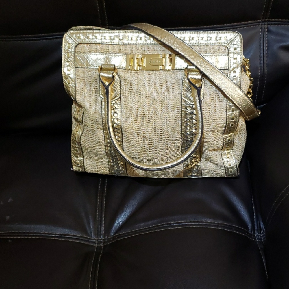 Bebe woven gold handbag